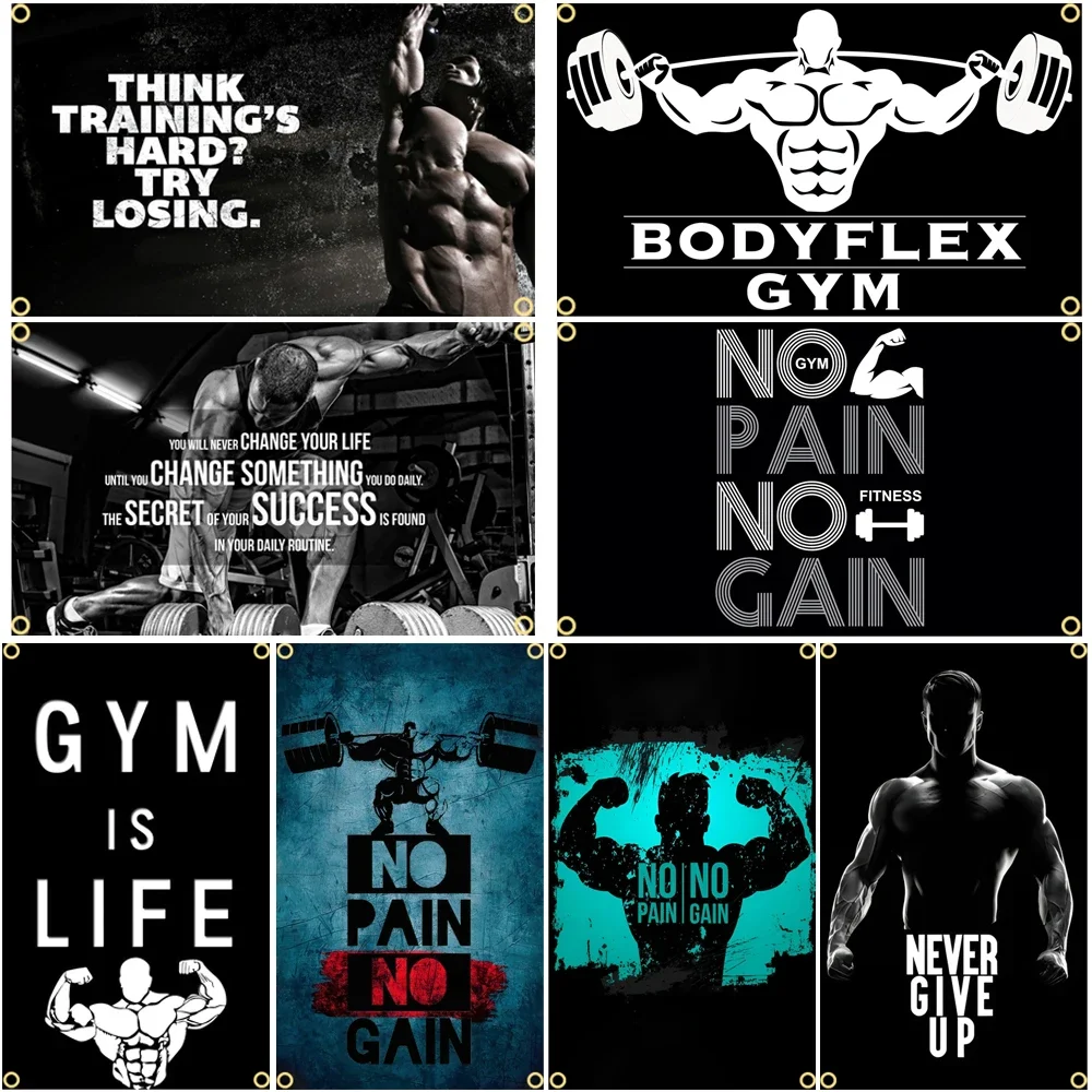 Sports Equipment Poster - GYM Flag Message Signs Slogan Exercise